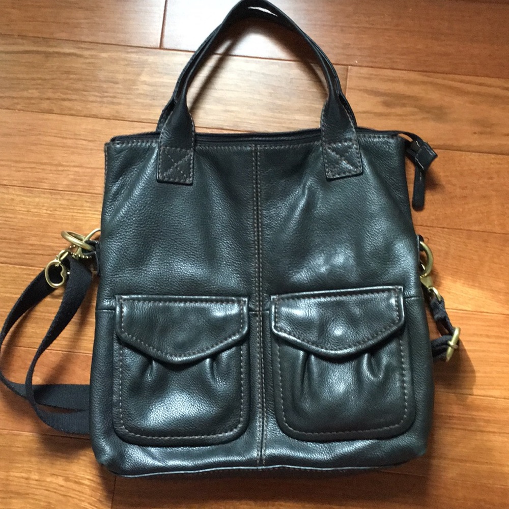 Fossil black leather foldover purse